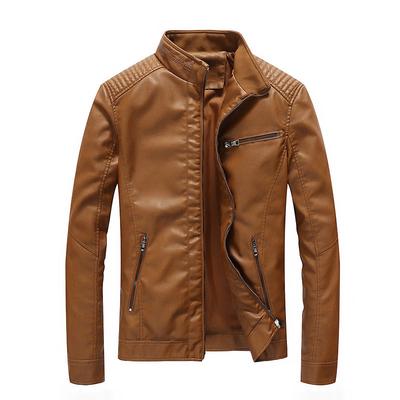 Herren Herbst- und Winterjacke aus dünnem PU-Leder mit Stehkragen, schlank und modisch, kurze Freizeitjacke für die Jugend in Lederimitat