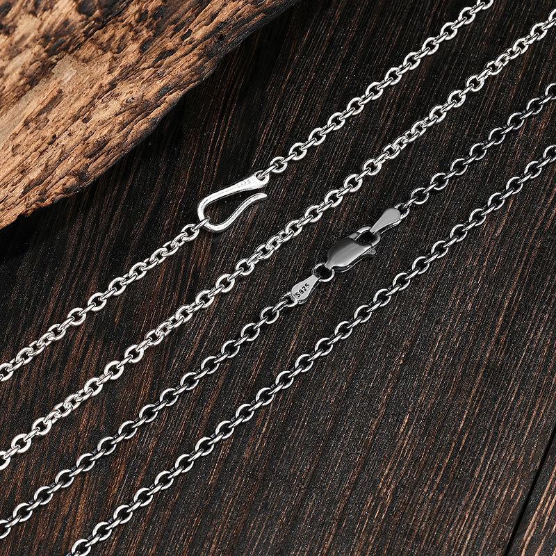 S925 Silver Vintage Distressed O-Shaped Cross Chain Necklace for Men and Women