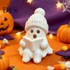 Unique Gift for Friends Cute Ghost Figurine, 3D Printed Reading Statue with Knit Beanie Creative Hat, Whimsical Halloween Christmas Desktop Ornament,