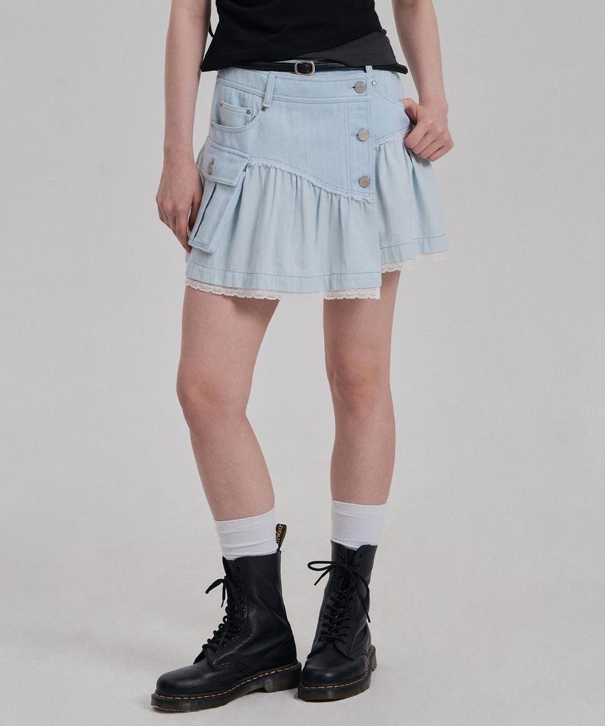 Jenyujeu Layered Frill Button Skirt - Light Blue