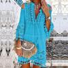Off Shoulder Bohemian Maxi Dress Embroidered Lace Trim Fringe