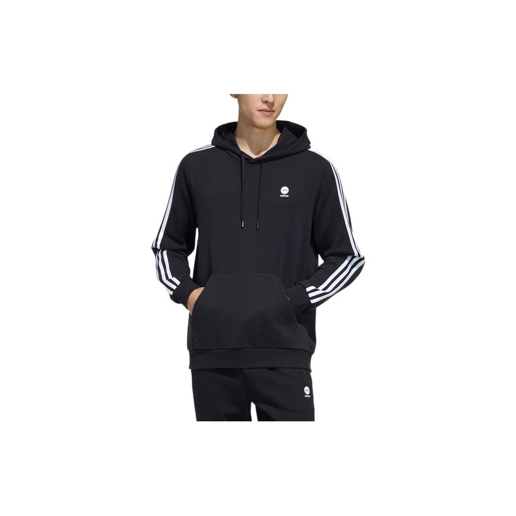 Adidas Neo Solid Color Logo Print Hoodie With Drawstring Long Sleeves Men Hoodie Black HD4671