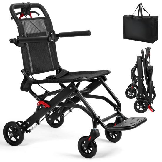 Aluminum Alloy Foldable Wheelchair with Flip-up Armrest, Portable Transport Chair, 286lbs Capacity
