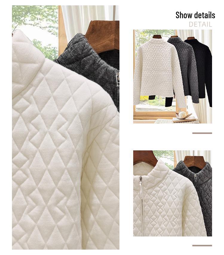 Nanyou Women's Wool Diamond Pattern Stand Collar Zipper Jacket - Versatile Stylish Long Sleeve Autumn/Winter Cardigan