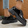 Fashion Black Platform Loafers for Women 2025 Autumn Thick Sole Patent Leather Dress Shoes Woman Non Slip Lace Up Oxfords Shoes