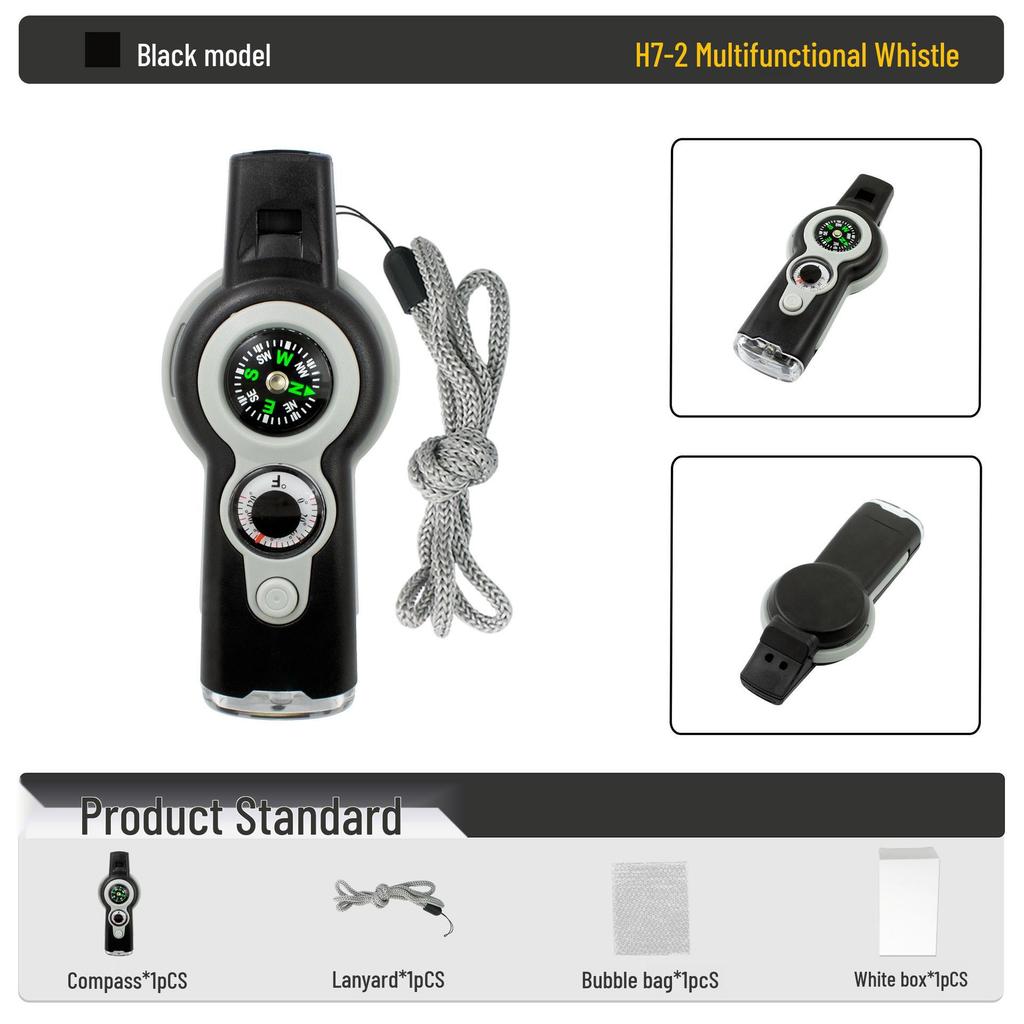 7-in-1 Multifunction Outdoor Survival Whistle with Thermometer & Reflector