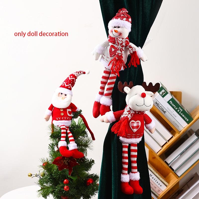 New Christmas Decorative Knitted Fabric Long Leg Santa Claus Window Curtain Tieback Home Decoration
