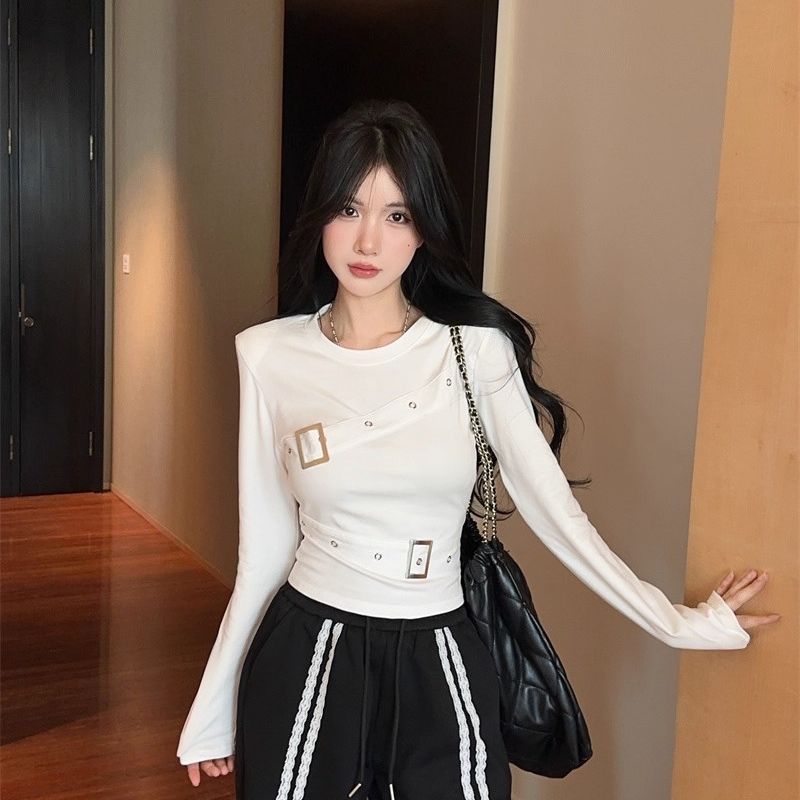Women's T-shirts Black Long Sleeve Girls Y2K T-shirts Casual Leisure Street Wear