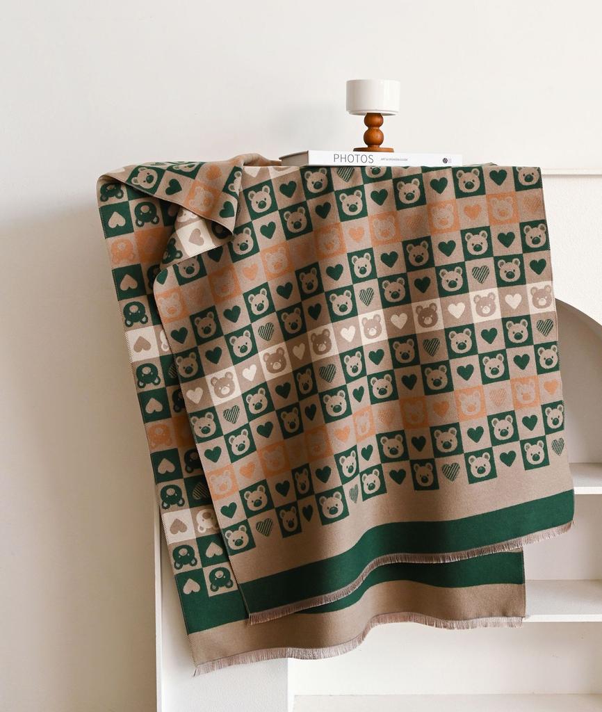 Cartoon Love Bear Imitation Cashmere Thermal Scarf Korean Sweet Fashion Versatile Long Shawl