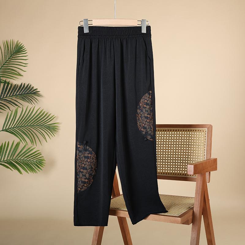 

Летние повседневные брюки, эластичные женские брюки, свободные брюки больших размеров для мам среднего и пожилого возраста, девятиминутные брюки, брюки Harun 5XL