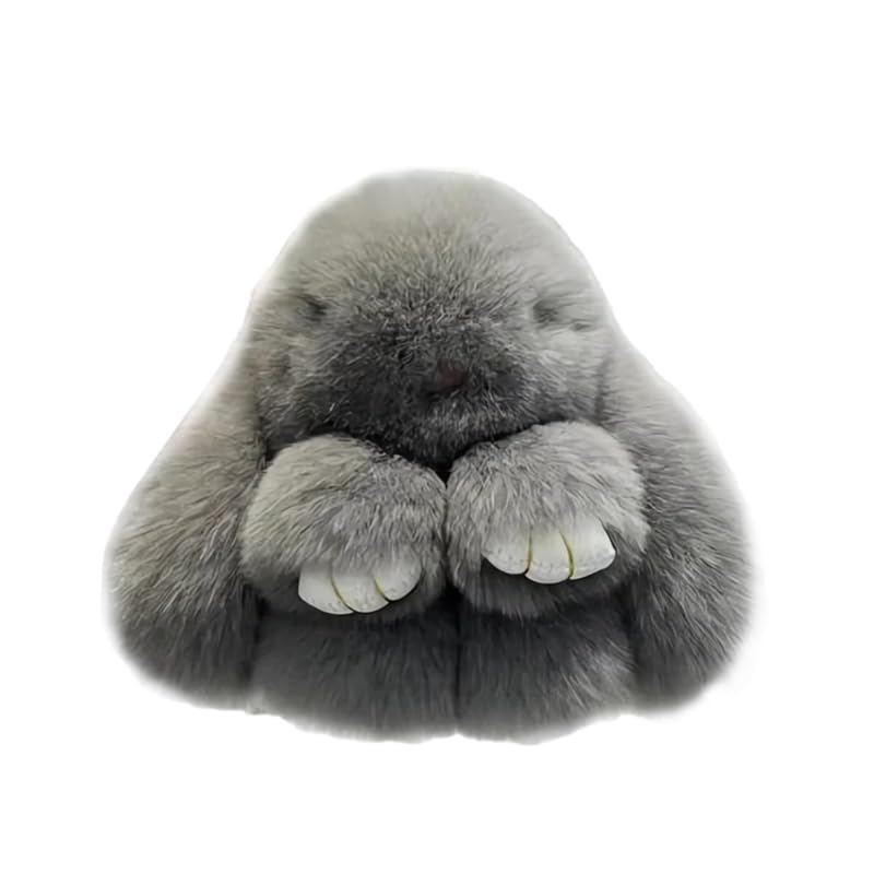

[SinfoniaA] plush keychain cute rabbit keychain rabbit Fluffy cute fur keychain otter rabbit key ring bag charm Healing goods small accessories (Gray