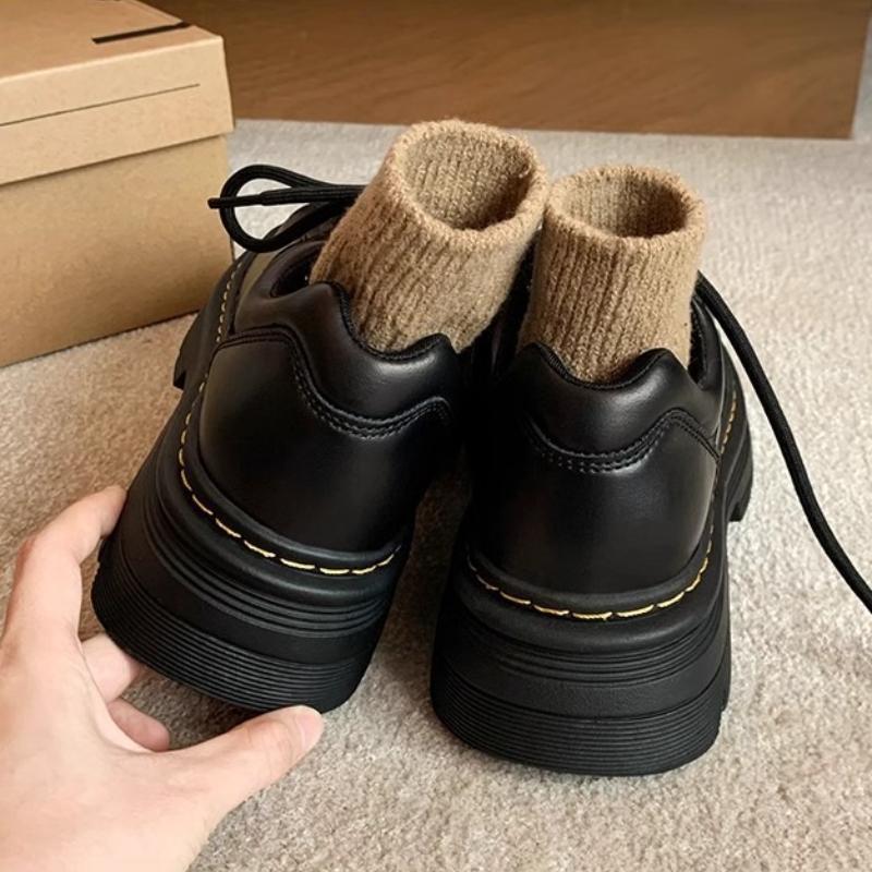 Fashion Retro Brown Thick Bottom Mary Jane Shoes Women British Style Sewing Lace Up Design Leather Shoe Fall New Brand Loafers Sandalias