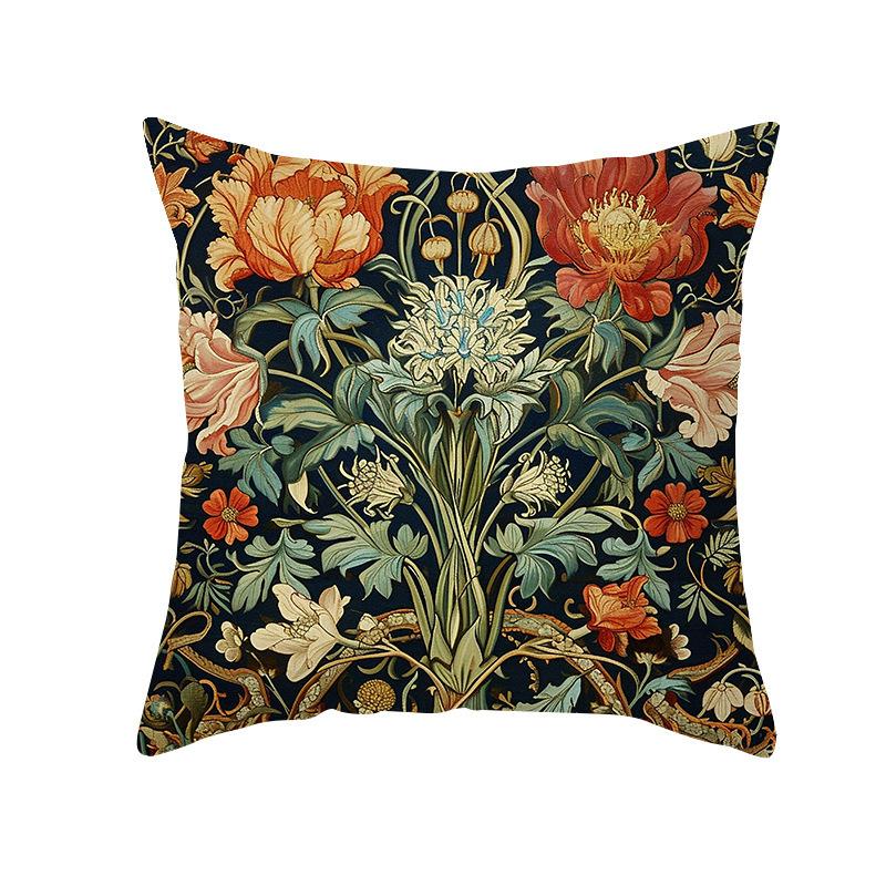 Retro Floral Pillowcase Peach Skin Printed Pillowcase Living Room Sofa Decoration Pillow Cushion Retro Style Wall