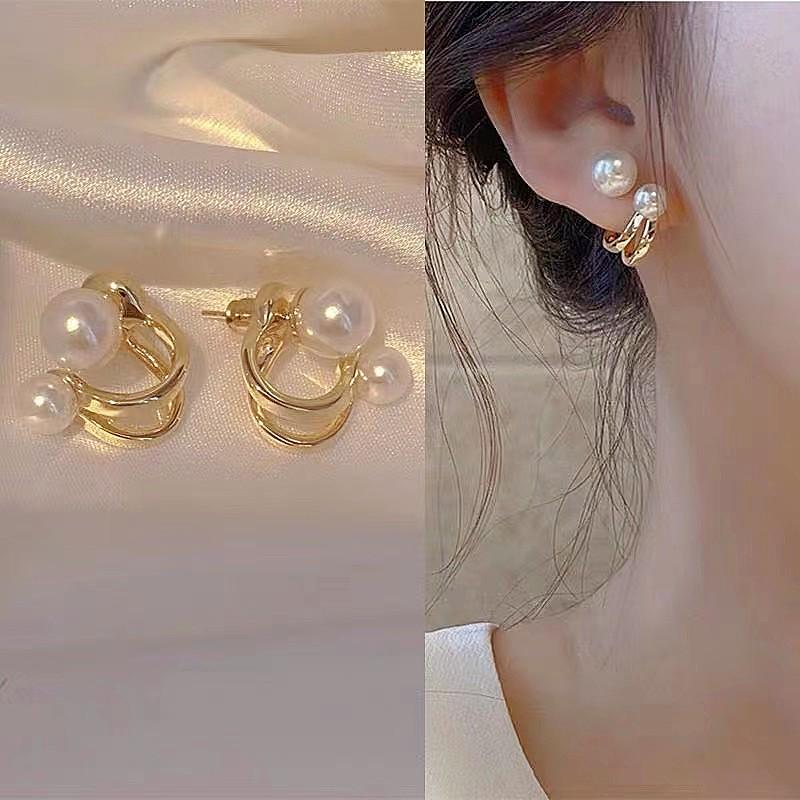 S925 Sterling Silver Korean Double Circle Pearl Earrings for Women, Detachable Two-Way Wear, Versatile Studs/Dangles. белый