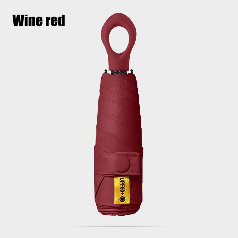 

Портативный пятисложный зонт с полым ручным захватом для дождя и солнца, зонт для защиты от солнца, защита от УФ-лучей, солнечный зонт 6K вино красного