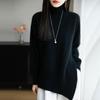 Pure Wool Seven-Stitch Thickened Sweater - Autumn/Winter, Long Sleeve, Half-High Collar with Irregular Slit.
