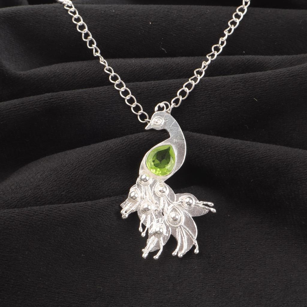 Rare Peridot Gemstone 925 Sterling Silver Jewelry Pendant 2" For Engagement Gift CP-21-6
