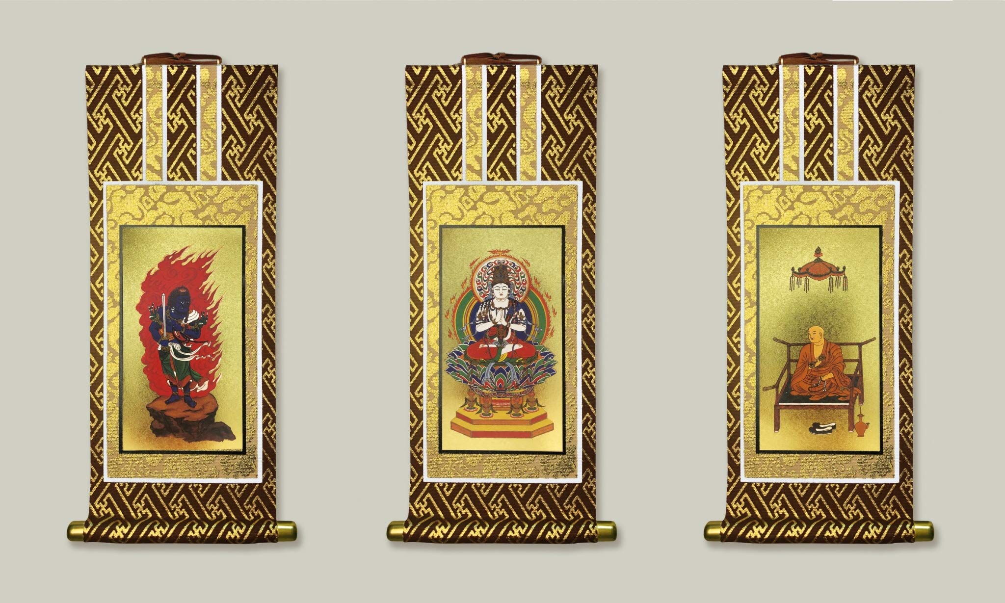 Исемура Киото Буддийский Алтарный Подвесной Свиток Набор Коричневый Различные Конфессии и Размеры Буддийский Алтарный Подвесной Сингон Буддизм Сингон Коричневый 3, Крепление,