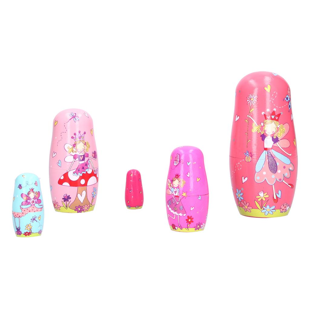 5Pcs Cute Nesting Dolls HandMade Cartoon Pattern Wooden Handicraft Ornament Birthday Gift