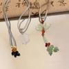Ethnic Style Imitation Lotus Jade Pendant Necklace Women's New Chinese Style Ancient Cheongsam Accessories Adjustable Woven Rope Neck Chain