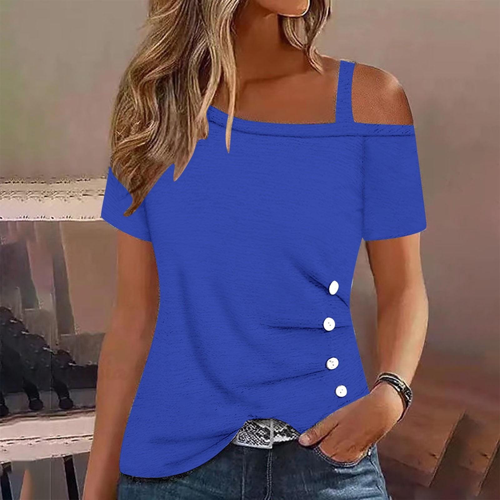 

Женские топы с открытыми плечами, плиссированные футболки с асимметричным вырезом и короткими рукавами M