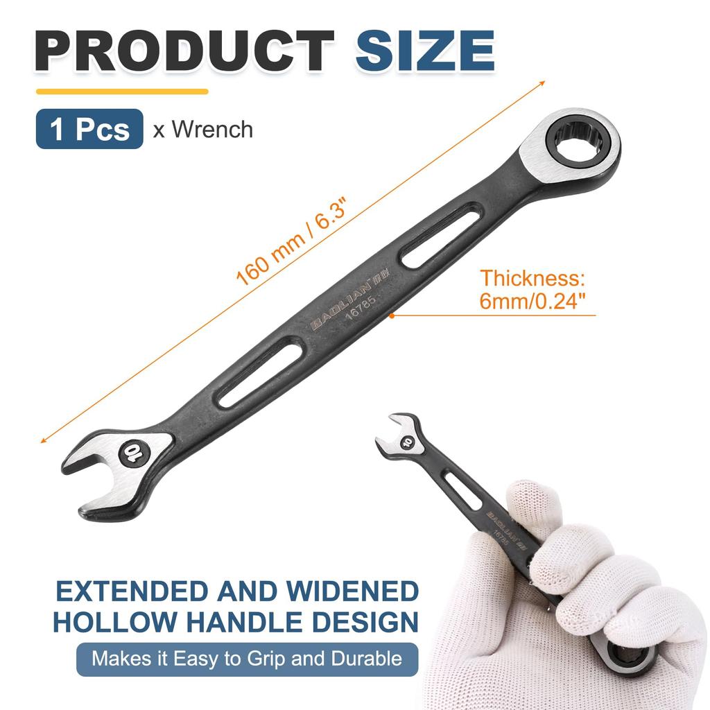 uxcell Ratchet 10mm Electroplated Double Box Open End Ratchet 72 Industrial Spanner Repair Tool Wrench, Metric, 12-Point, CR-V Wrench, Teeth, 5°