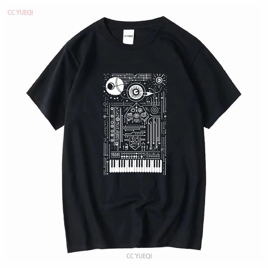 Synth Art T Shirt For Electronic Musician Who Plays Synthesizer Long Or Short Sleeves Vintage Washed Casual Stretched Slightly