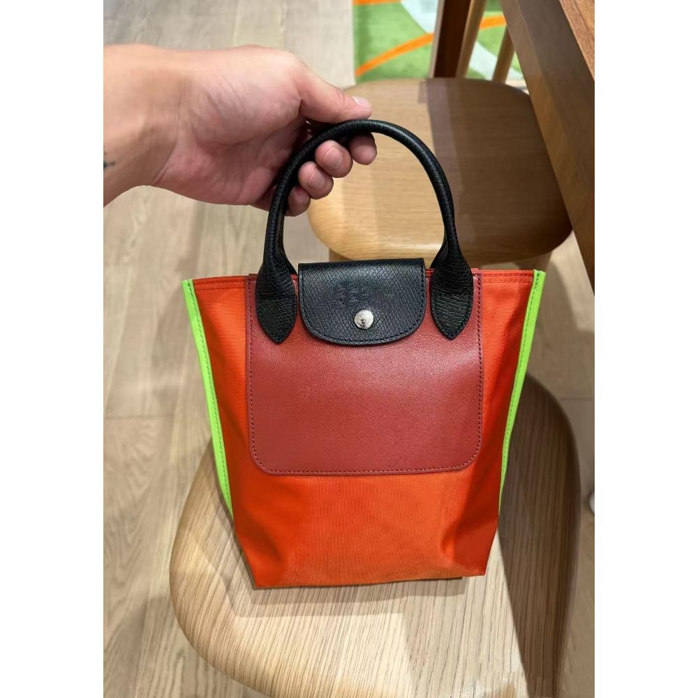 French Longxiang new nylon cowhide shoulder tote bag color matching thickened handbag mini messenger