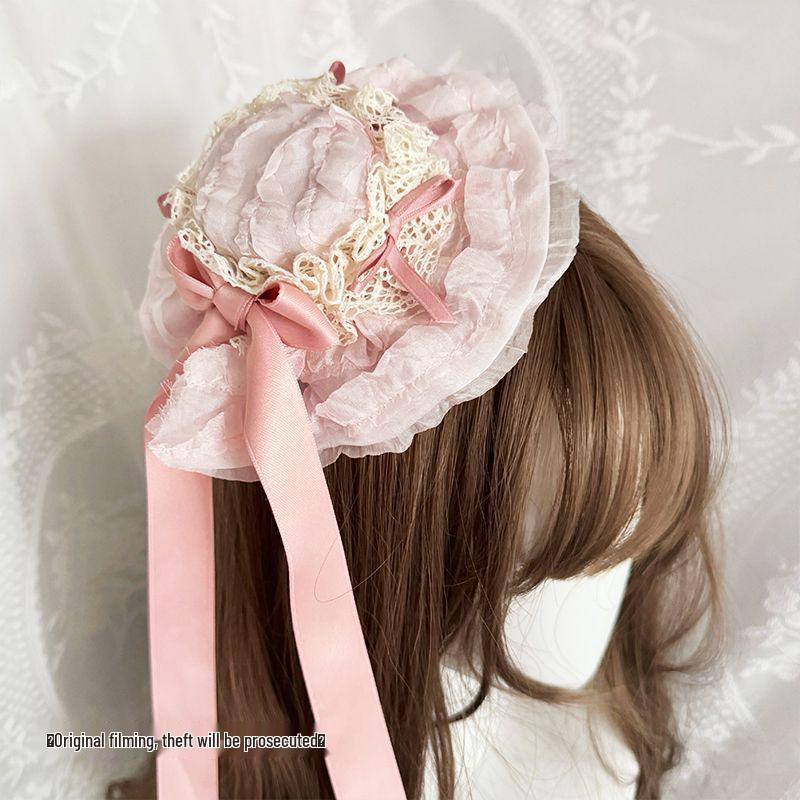 Lolita Butterfly Knot Lace Hair Clip with Streamer In Pink