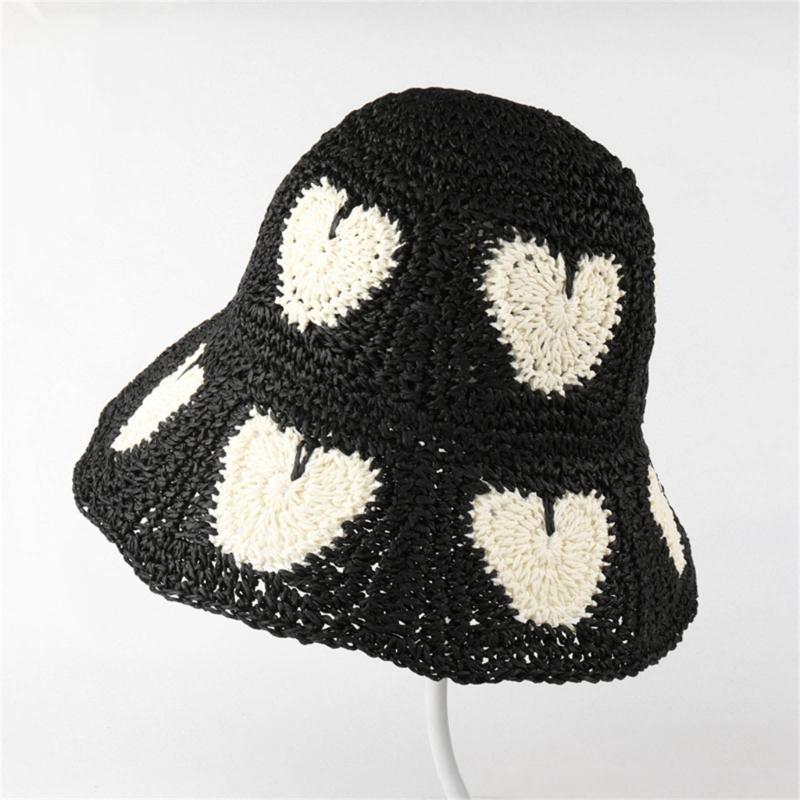 Handmade Bucket Hat Elegant Colorful Decorated Cloches Style for Women Party Heart Hat Cloche Lady Knitted Bucket Hat