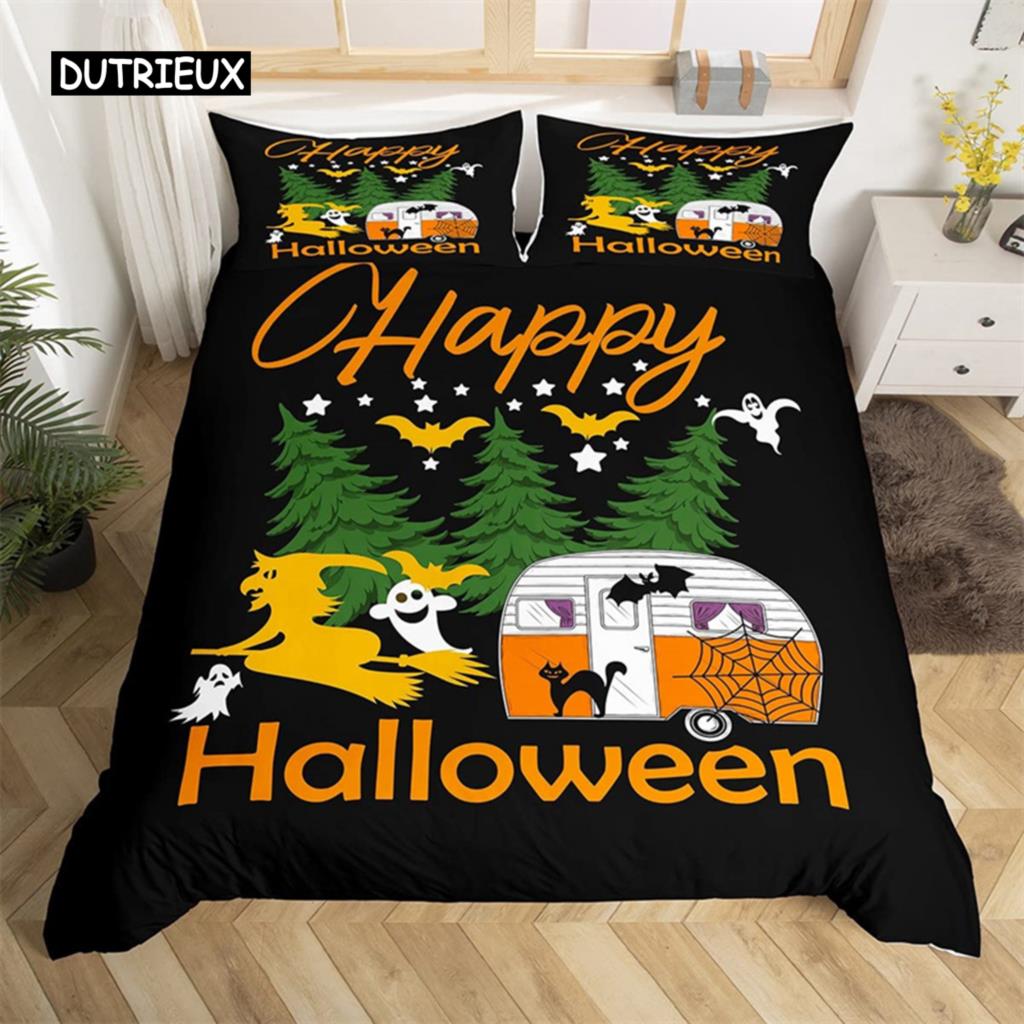 Happy Halloween Duvet Cover King Pumpkin Lantern Camping Car Bedding Set For Kids Boys Girl Bedroom Cartoon Festival Quilt Cover