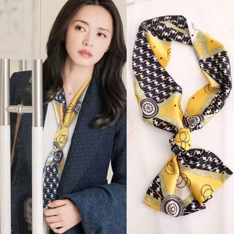 1 pcs 150x14cm Korean Style Silk Scarf Spring Autumn Small Narrow Long Hair Tie Square Scarf Suit Shirt