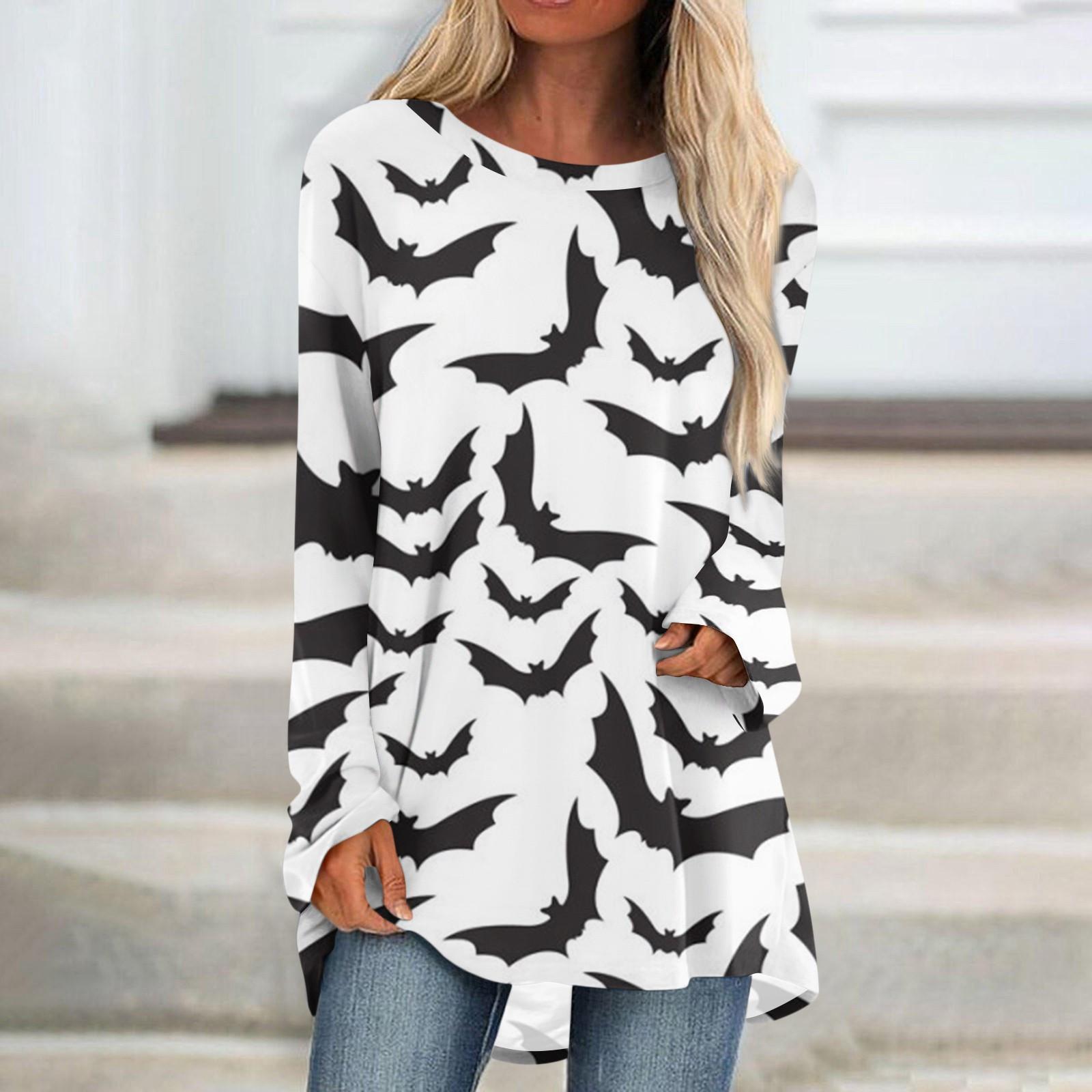 Женская повседневная модная блузка средней длины с длинным рукавом и принтом на Хэллоуин S — фото 10