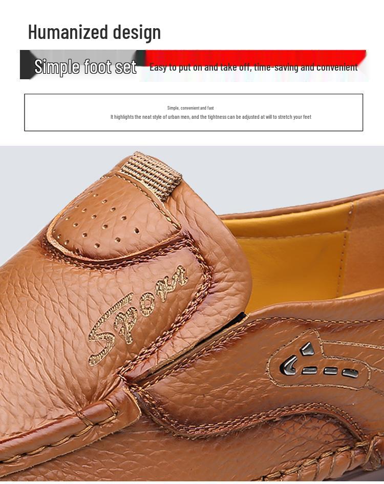 Men's Lightweight British Style Leather Slip-On Shoes - Versatile, Casual, Comfortable