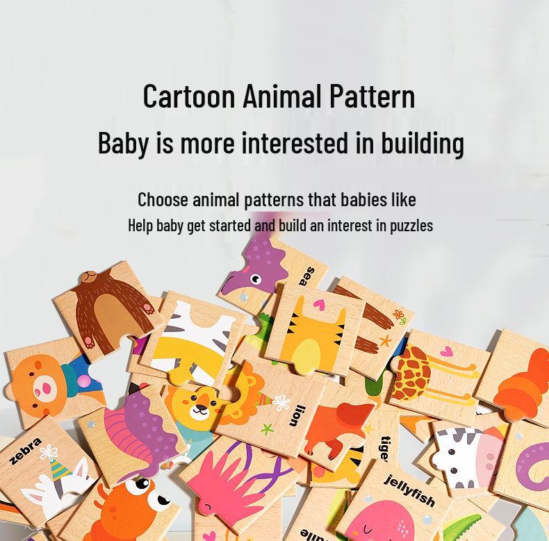 Wooden Animal Shape Matching & English Word Puzzle for Early Childhood Education