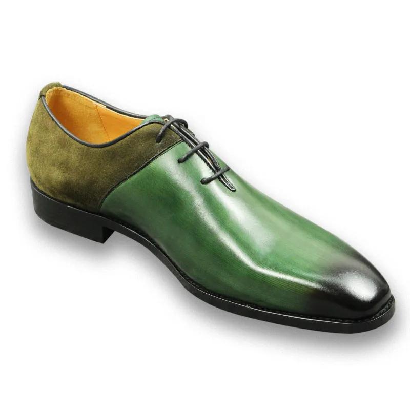 Fashion Green Classic Men Shoes  Leather Formal Casual Wedding Party Lace Up Oxfords Big Size Suede and Split Leather Footwear For Males
