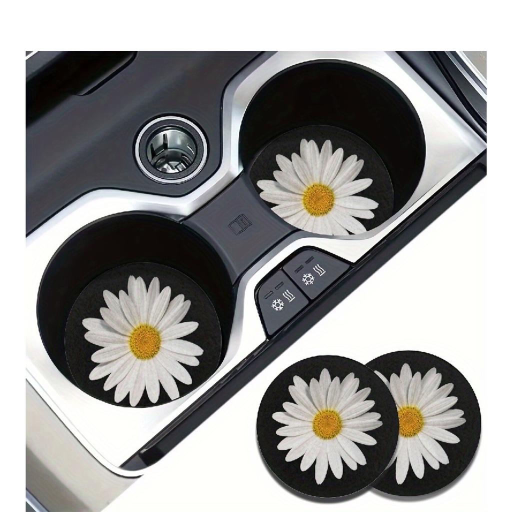 2pcs Daisy Flower Absorbent Car Cup Holder Coaster Car Interior Accessories For Women, Water Cup Coasters For Car Vehicles & Home Desk