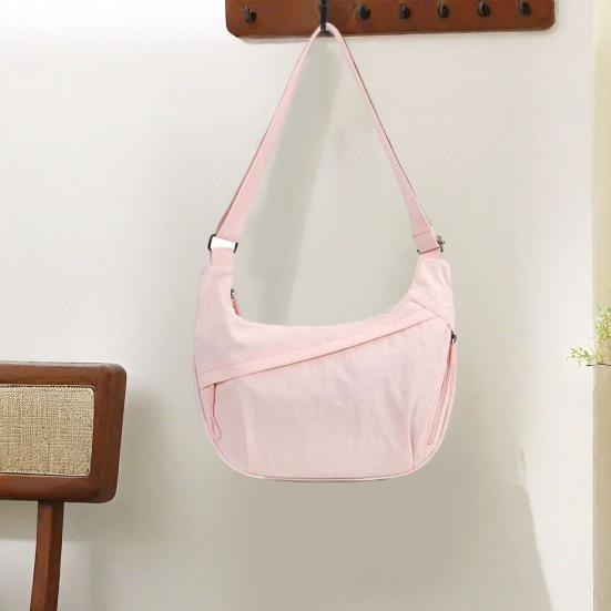 Einfarbige Hobo-Tasche, tragbare Halbmond-Umhängetasche mit Reißverschluss, Umhängetasche für Reisen, Büro, Einkaufen