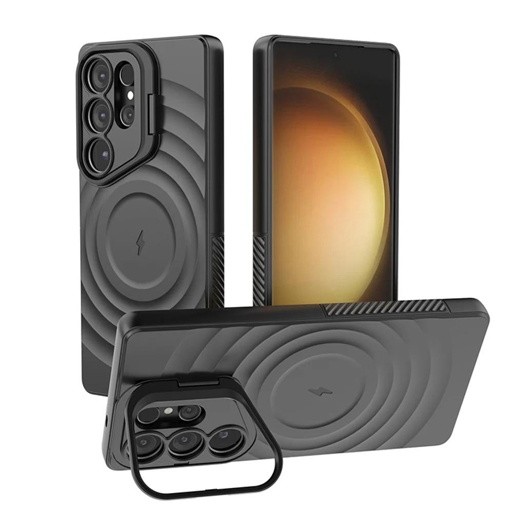 Magsafe Magnetic Phone Case For Samsung S25 Ultra S25 Edge S25 Plus Invisible Lens Stand Round Water Ripple Soft Silicone Cover