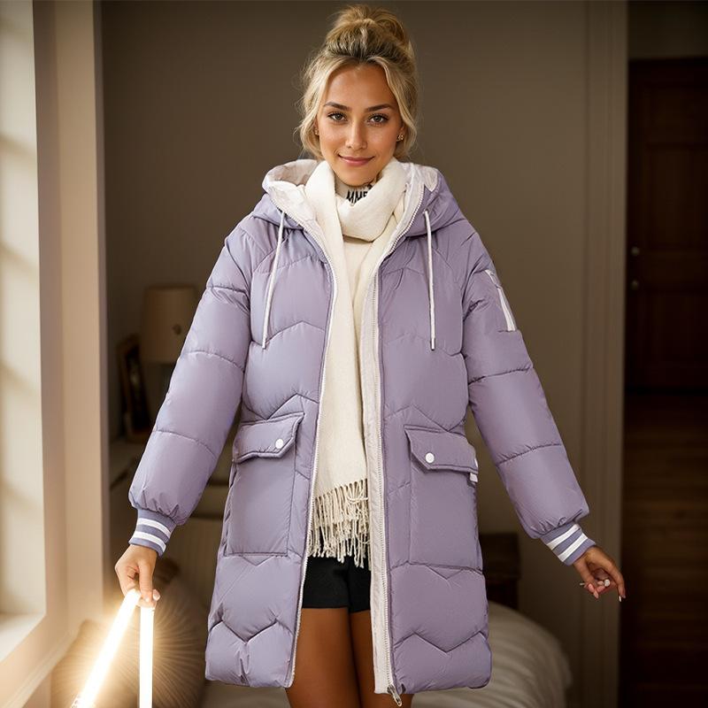 Moda Tendenza Inverno Nuovo Casual Donna Media Lunghezza Cappotto di Cotone Con Cappuccio Giacca di Cotone Ispessito Larga