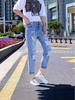 Women's 2024 Blue Ripped High Waist Straight Leg Jeans