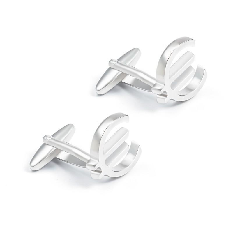 High End Electroplated Silver Euro Logo Metal Cufflinks Men's French Shirt