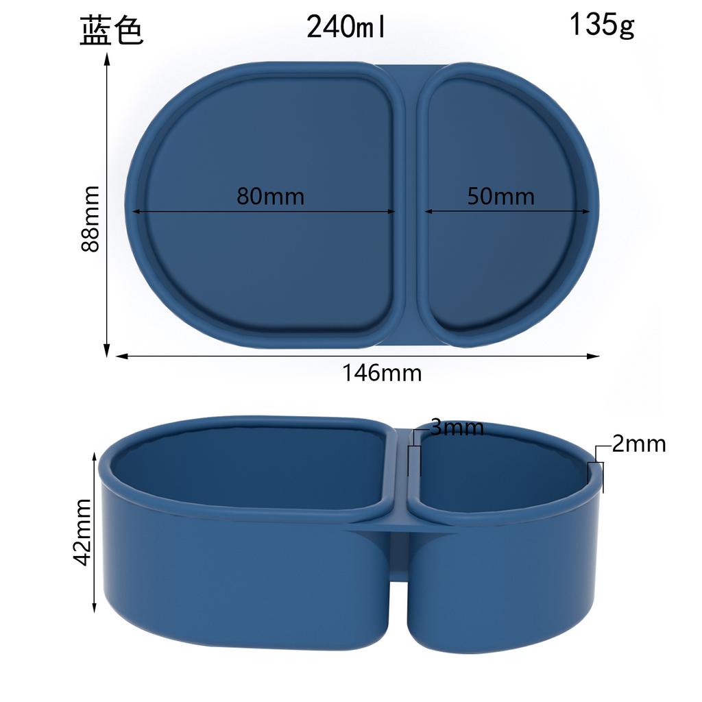 3-Pack Reusable Silicone Snack Containers - Leakproof Dual Compartment Lunch Box for Salad, Dressing & Meal Prep, Microwave Safe