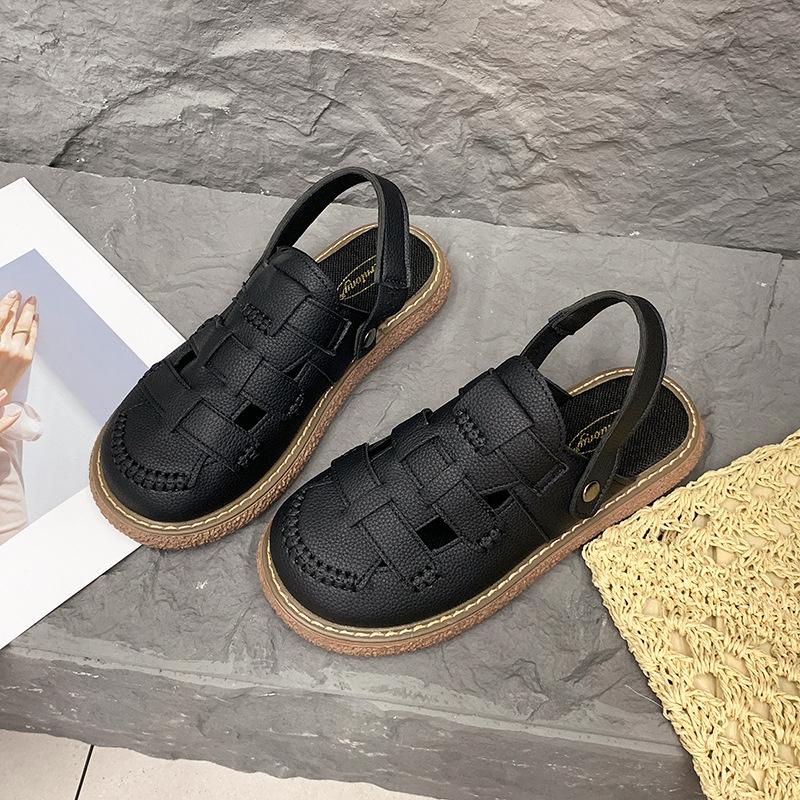Босоножки Баотоу женские новые сандалии на платформе двойного ношения летом 2025 года универсальные повседневные и удобные сандалии на плоской мягкой подошве 35 чёрный 2736₽