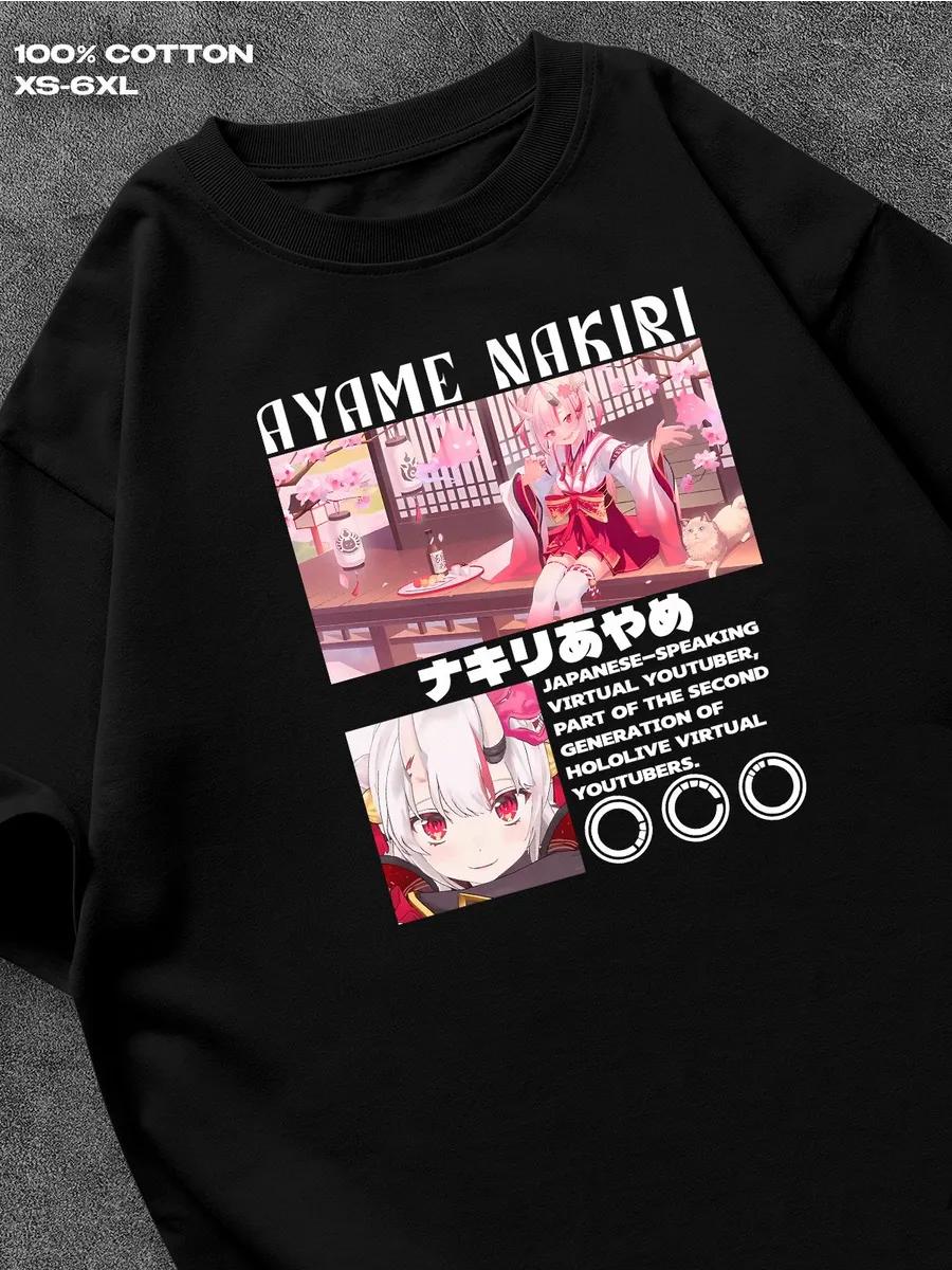 

Футболка Ayame Nakiri Мужская футболка Женские футболки с принтом букв Футболка с коротким рукавом Повседневная уличная футболка Топ XXXXL
