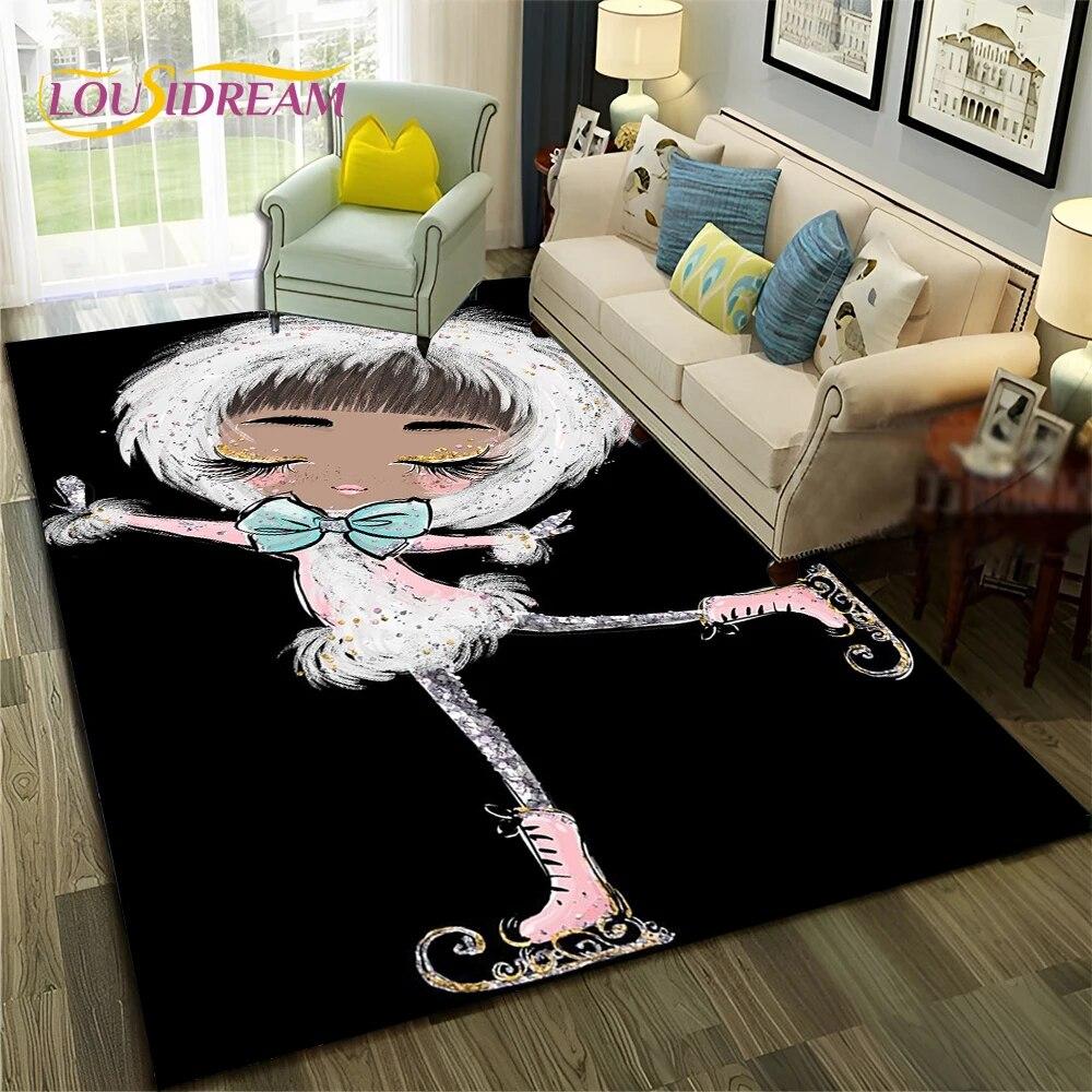 Cartoon Ballerina Fairy Cute Ballet Girl Carpet Rug for Home Living Room Bedroom Sofa Doormat Decor,Child Non-slip Floor Mat