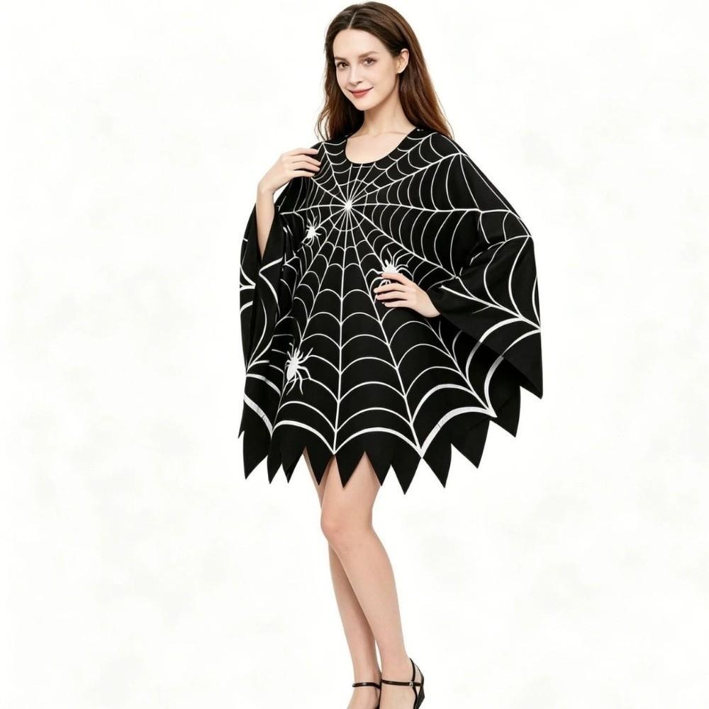 Black Shawl Halloween Spider Web Cloak Scary Poncho Cape Cosplay Party Costume  Halloween Costume