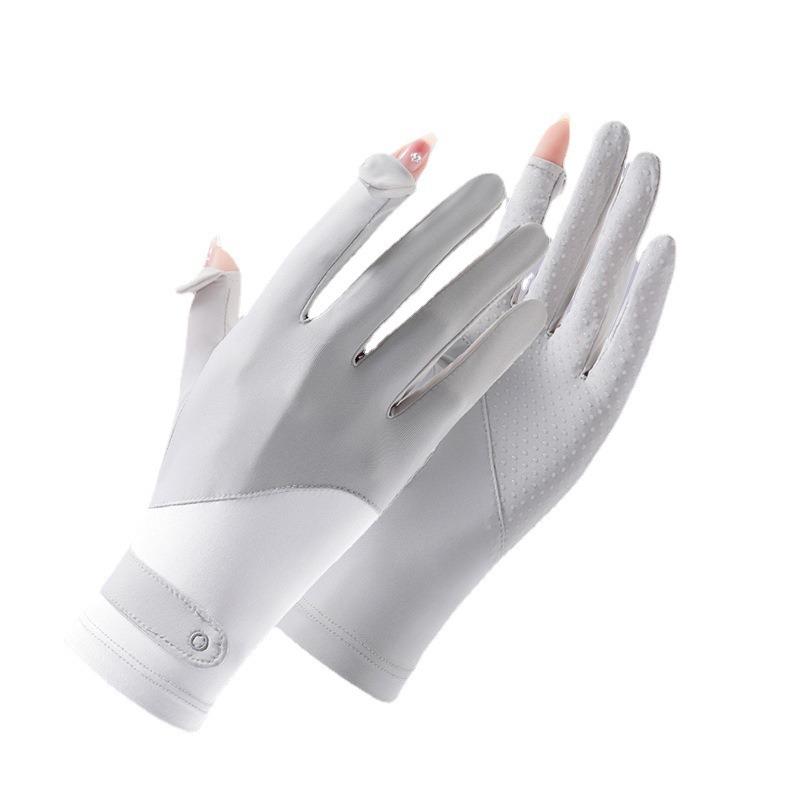 Summer ice silk sunscreen women's gloves outdoor driving cycling non-slip flip elastic breathable long finger thin