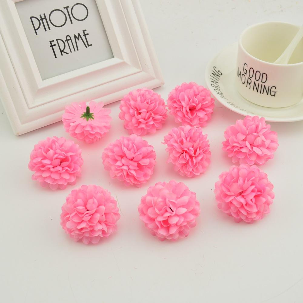 200PCS Artificial Flowers Cheap 5CM Silk Chrysanthemum Heads Home Wedding Decoration Wall Wreath for Christmas Garden Door Fake
