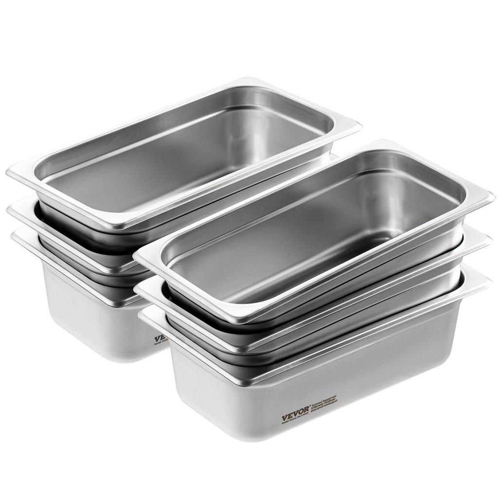 6 Pack 1/3 Size Hotel Pans Steam Table Pan Stainless Steel 4" Deep